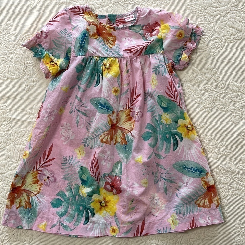 Zara Babygirl Collection 100 cotton Short Sleeve Pink Floral Dress. P/15…